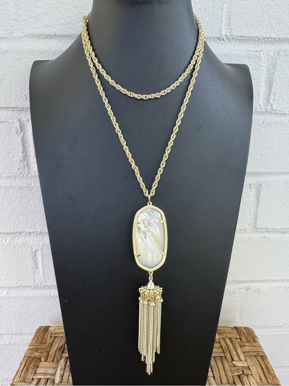 Kendra Scott Rayne Gold Mother of Pearl Pendant Tassel Necklace